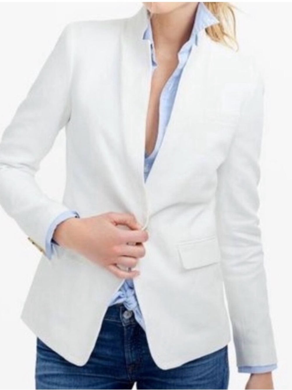 J CREW White Linen Regent Blazer - Tailored Single-Button Style
